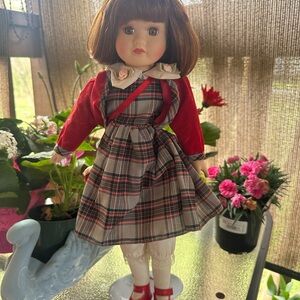 Classic Plaid Dress Doll with Red Jacket - Kids Toy